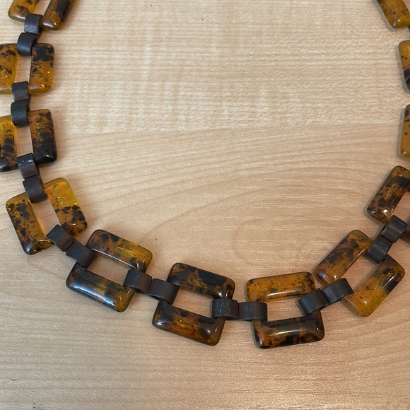 PONO Italian Made Resin Square Link Tortoise Necklace - New - Picture 2 of 6